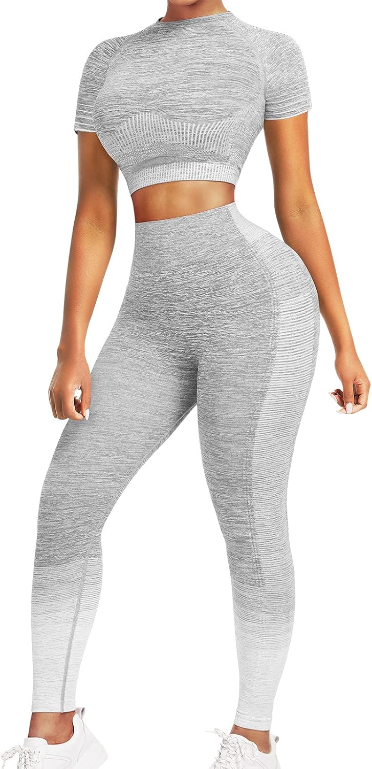 Comfortable Yoga Set - SparkFit-Short Sleeve Grey-S-The Livary