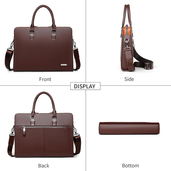 Genuine Leather Multi-Compartment Business Briefcase for Professionals