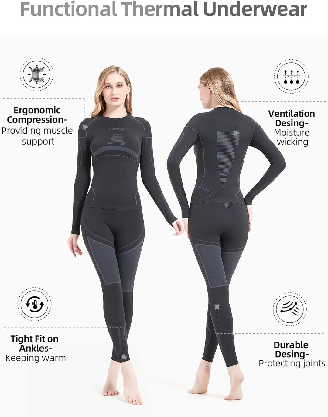 Thermal Underwear for Women - Laura-Black/Blue-XS-The Livary