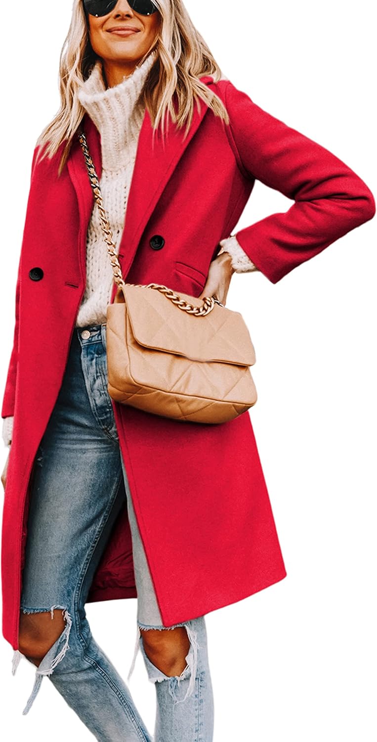 Ladies' Winter Wool Coat with Notch Lapels - Sofia-Red-XS-The Livary