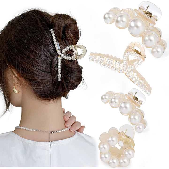 Stylish Pearl Hair Clips - 4-Pack-Set 3-The Livary