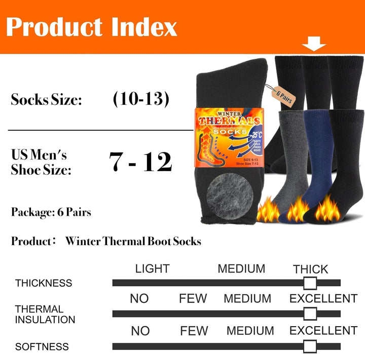 Winter Thermal Boot Socks - HeatGrip-6 pairs of mixed colours-The Livary