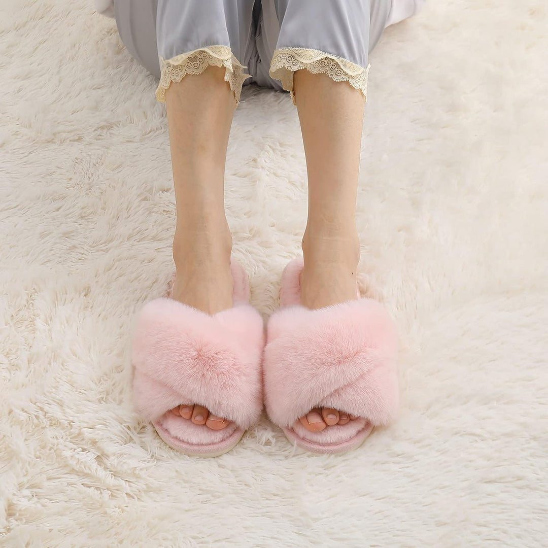 Fuzzy Slippers with Memory Foam - CloudStep-Black-4-The Livary