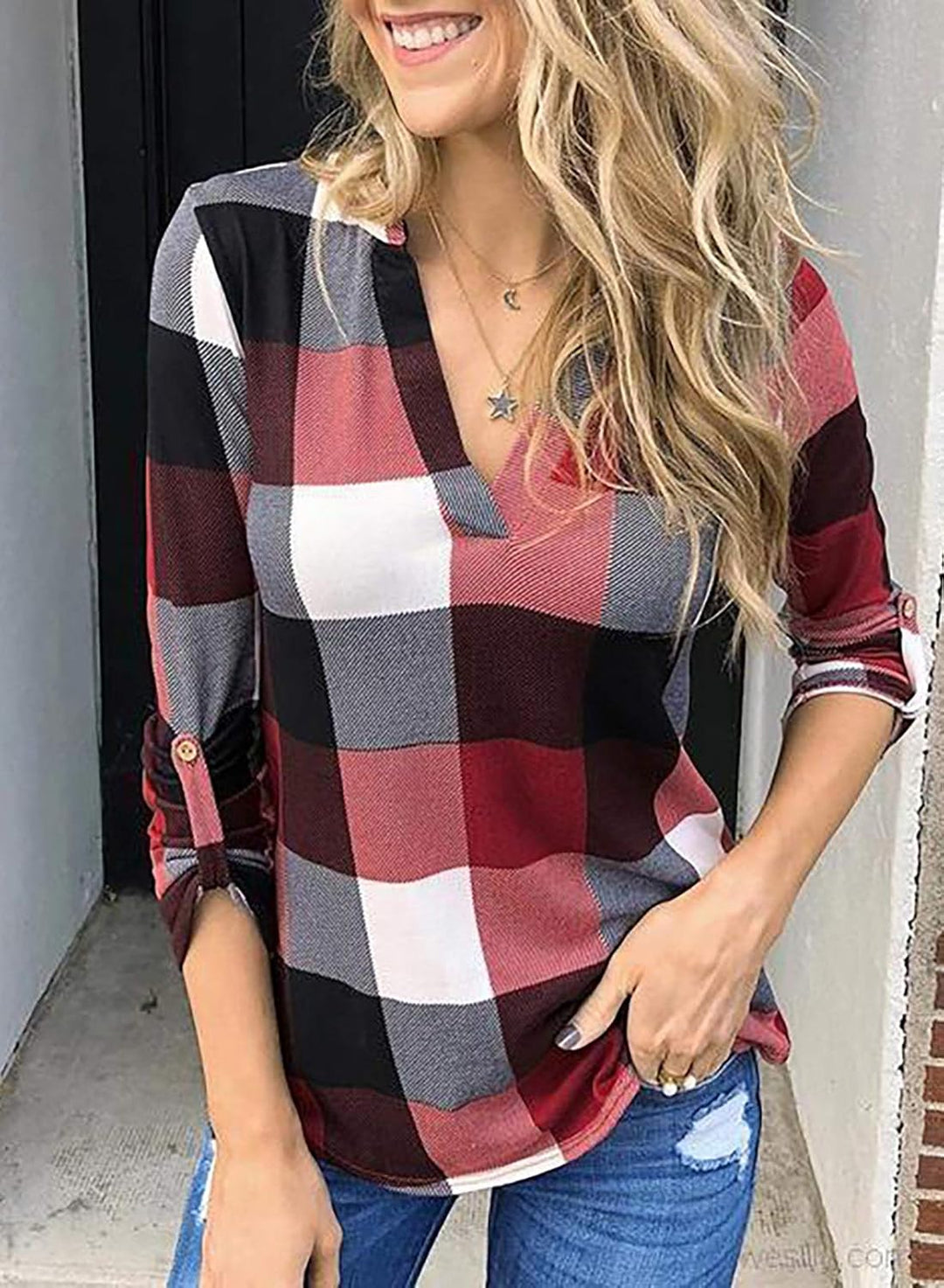 Stylish Casual Checked Ladies' Blouse - Lara-Black-S-The Livary