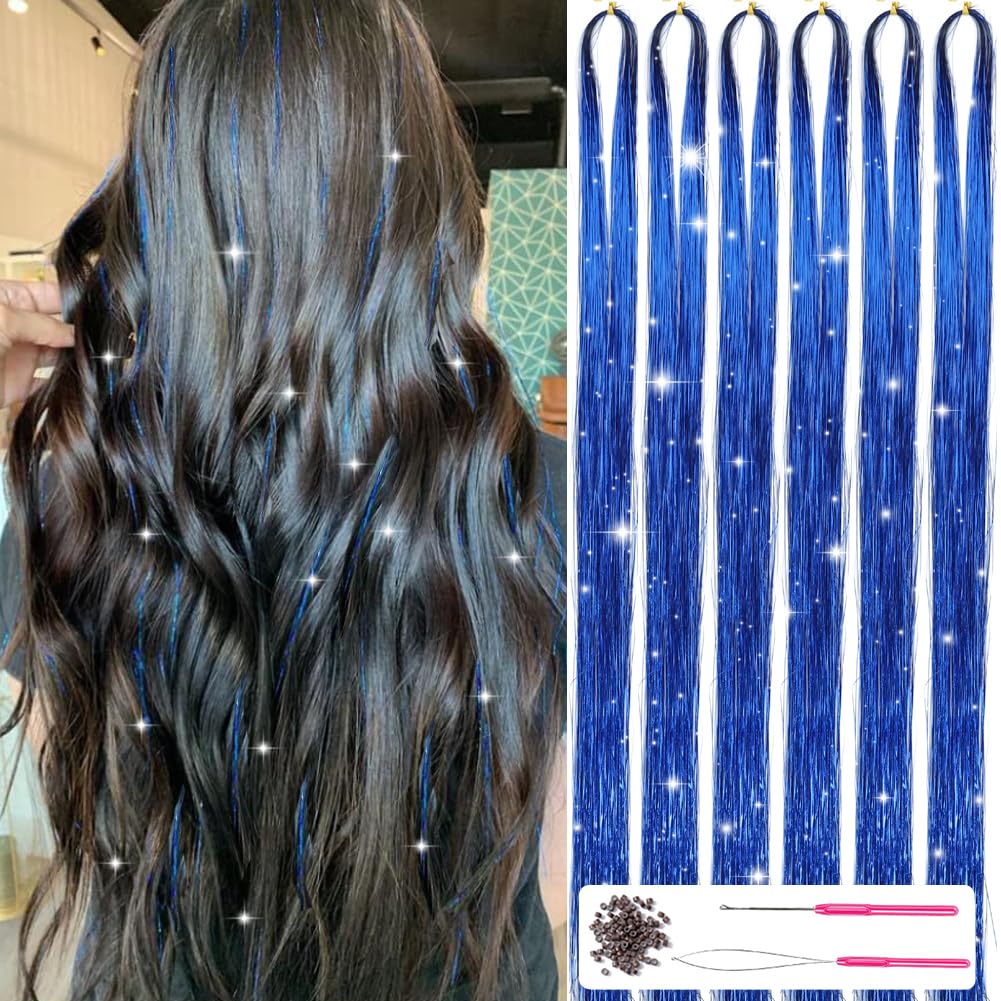 Sparkling Hair Tinsel Kit – Strands of Glitter!-Blue-The Livary