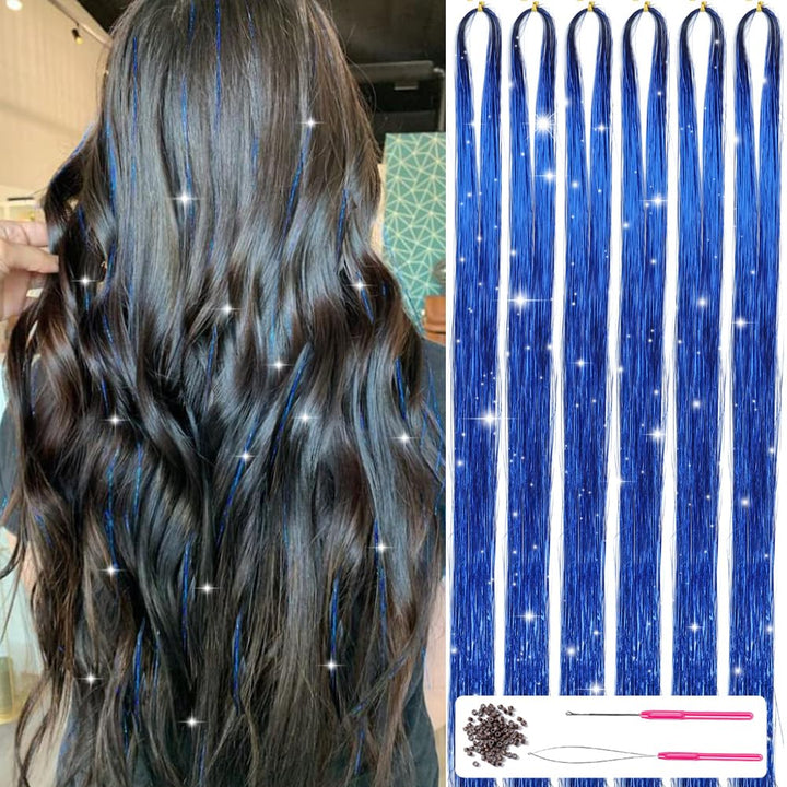Sparkling Hair Tinsel Kit – Strands of Glitter!-Blue-The Livary