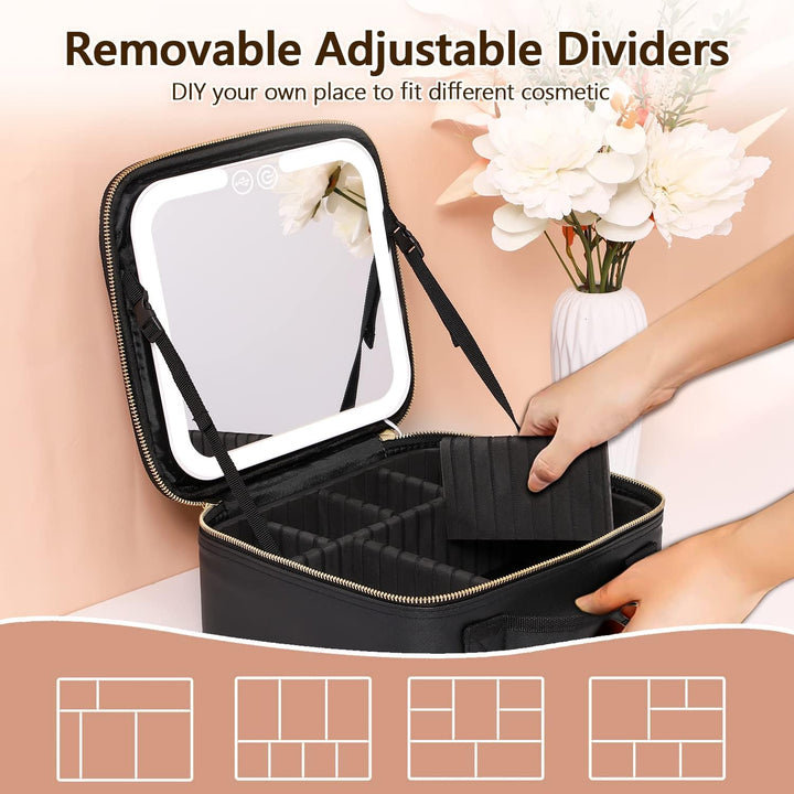 Travel Make-up Organizer with LED Mirror-Black-The Livary
