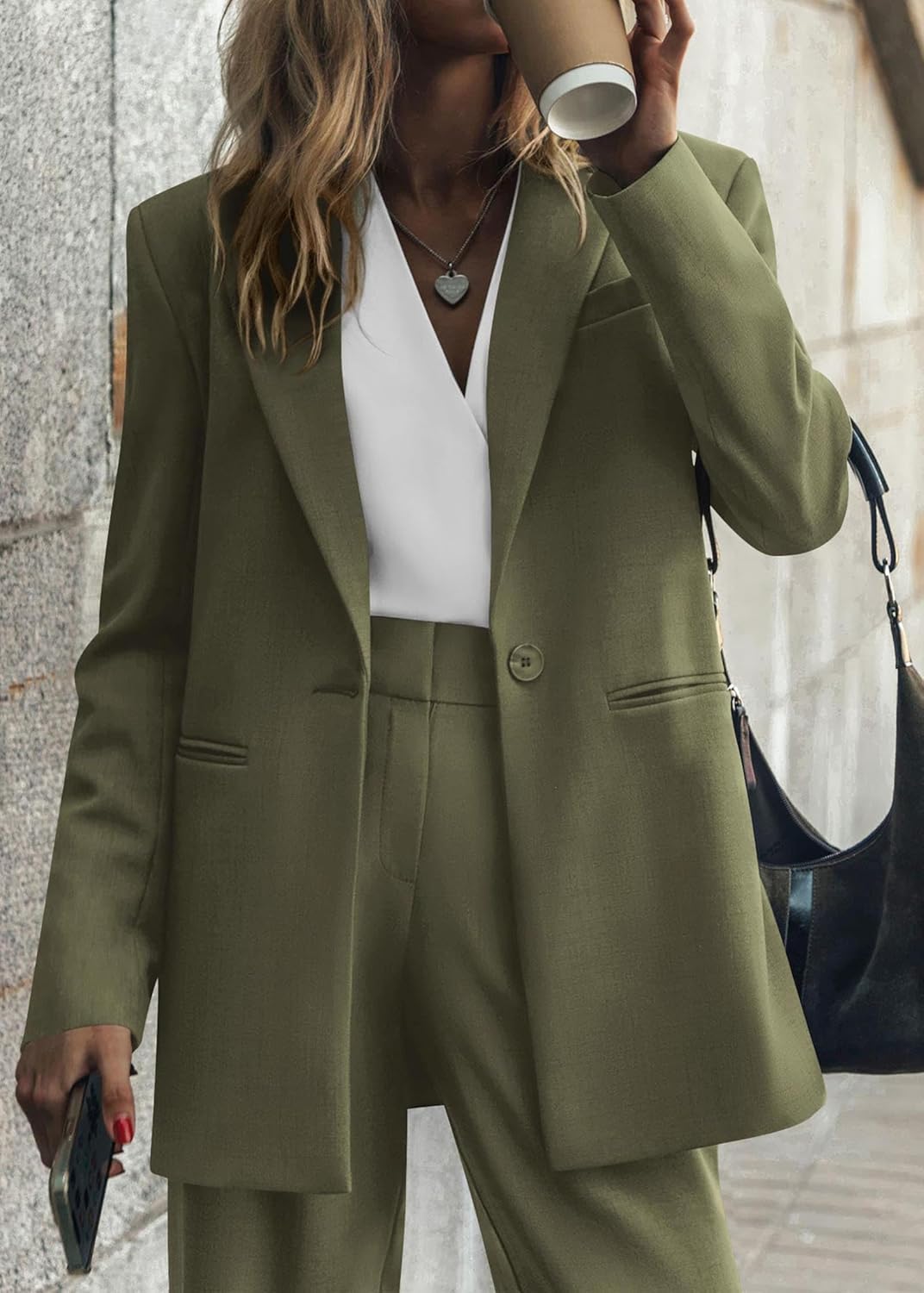 Stylish Blazer and Trouser Set - Mia-Olive green-S-The Livary