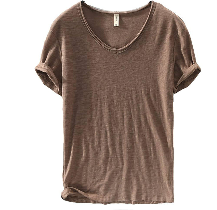 Men's V-Neck Linen Shirt – Luca-Brown-M-The Livary