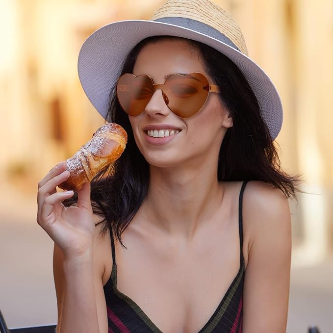 Trendy heart-shaped sunglasses without a frame in a transparent look - HeartBlitz-Yellow-The Livary