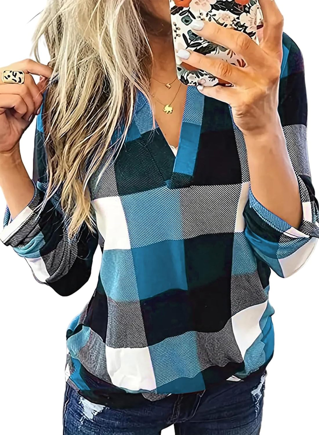 Stylish Casual Checked Ladies' Blouse - Lara-Light blue-S-The Livary