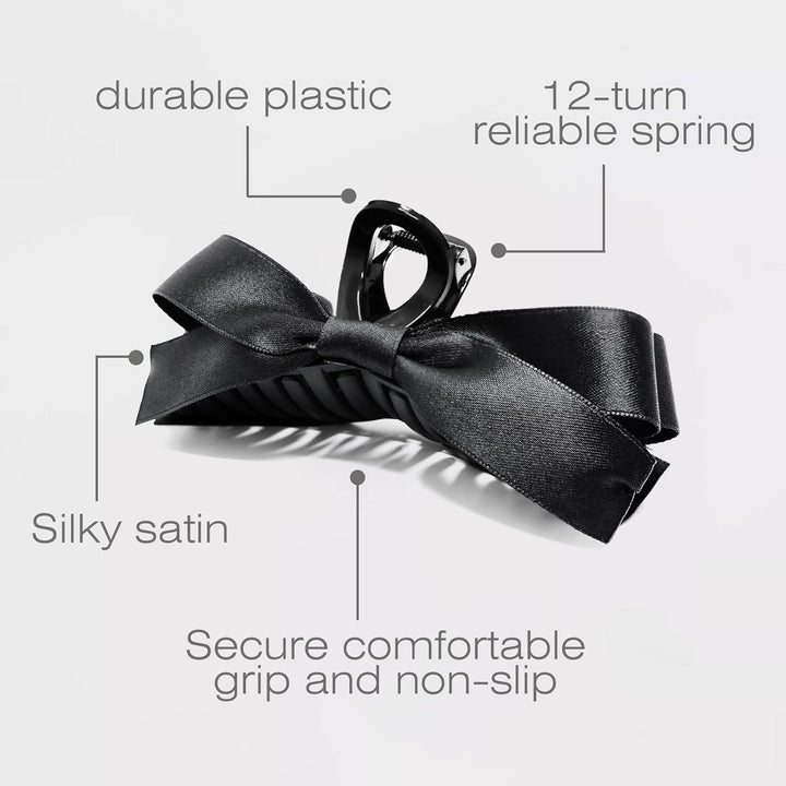 Large Satin Bow Clips-2 pieces Black-The Livary