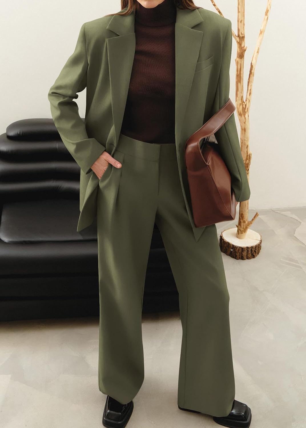 Stylish Blazer and Trouser Set - Mia-Olive green-S-The Livary