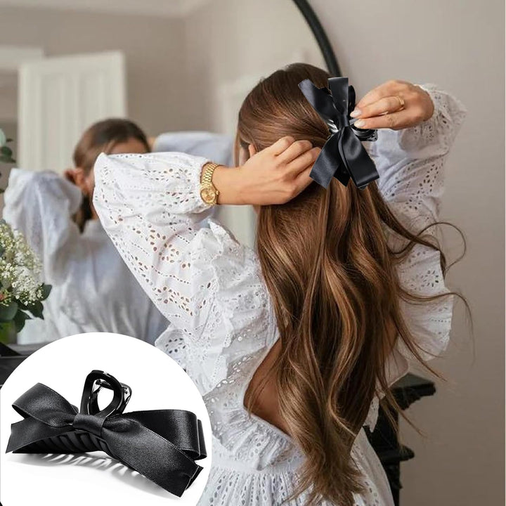Large Satin Bow Clips-2 pieces Black-The Livary