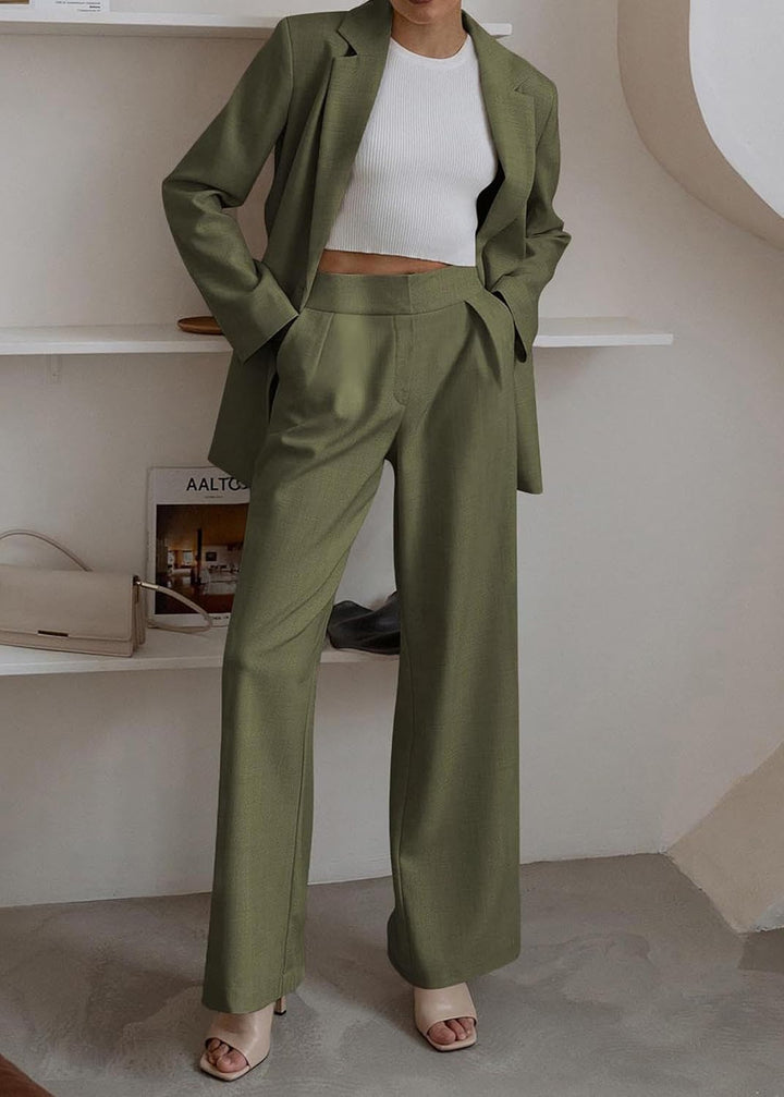 Stylish Blazer and Trouser Set - Mia-Olive green-S-The Livary