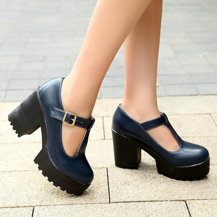 T-Strap Chunky Platform Heels – Jane-Black 1-2-The Livary