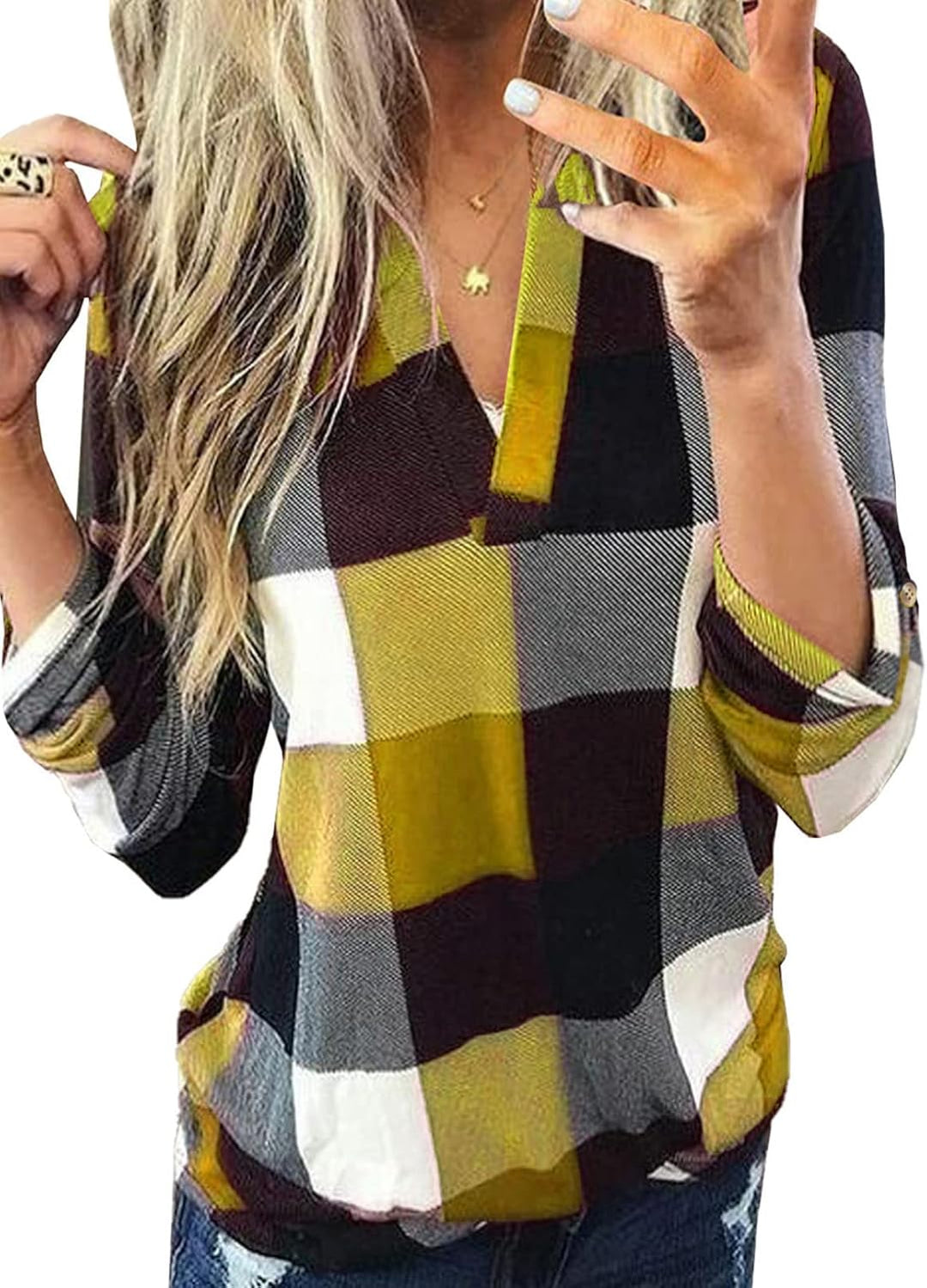 Stylish Casual Checked Ladies' Blouse - Lara-Black-S-The Livary