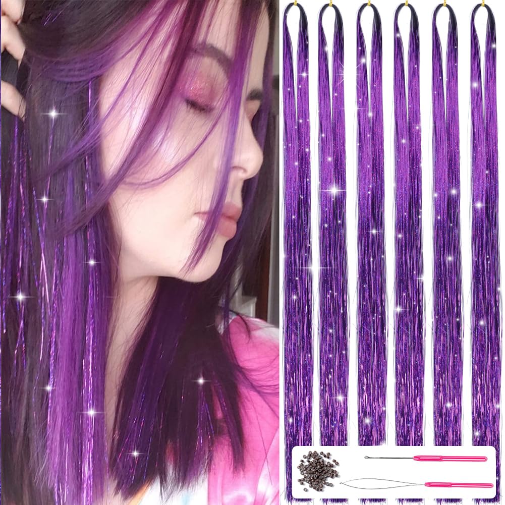 Sparkling Hair Tinsel Kit – Strands of Glitter!-Purple-The Livary