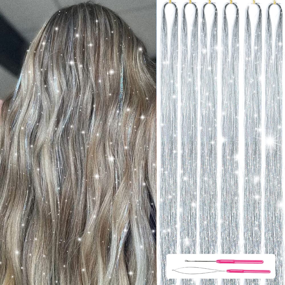 Sparkling Hair Tinsel Kit – Strands of Glitter!-Silver-The Livary