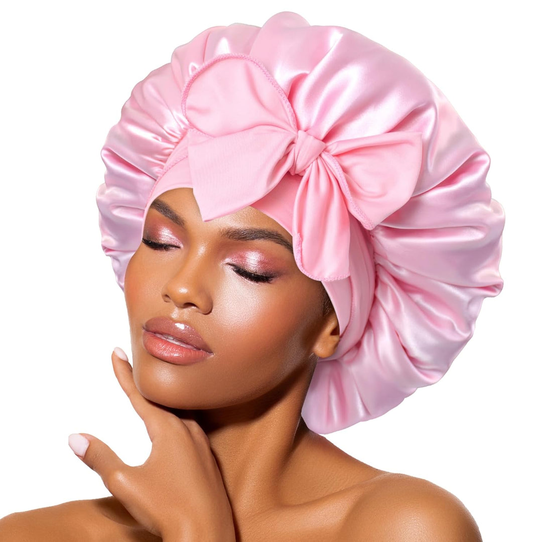 Satin Bonnet – Sleep Cap for Women-Pink-The Livary