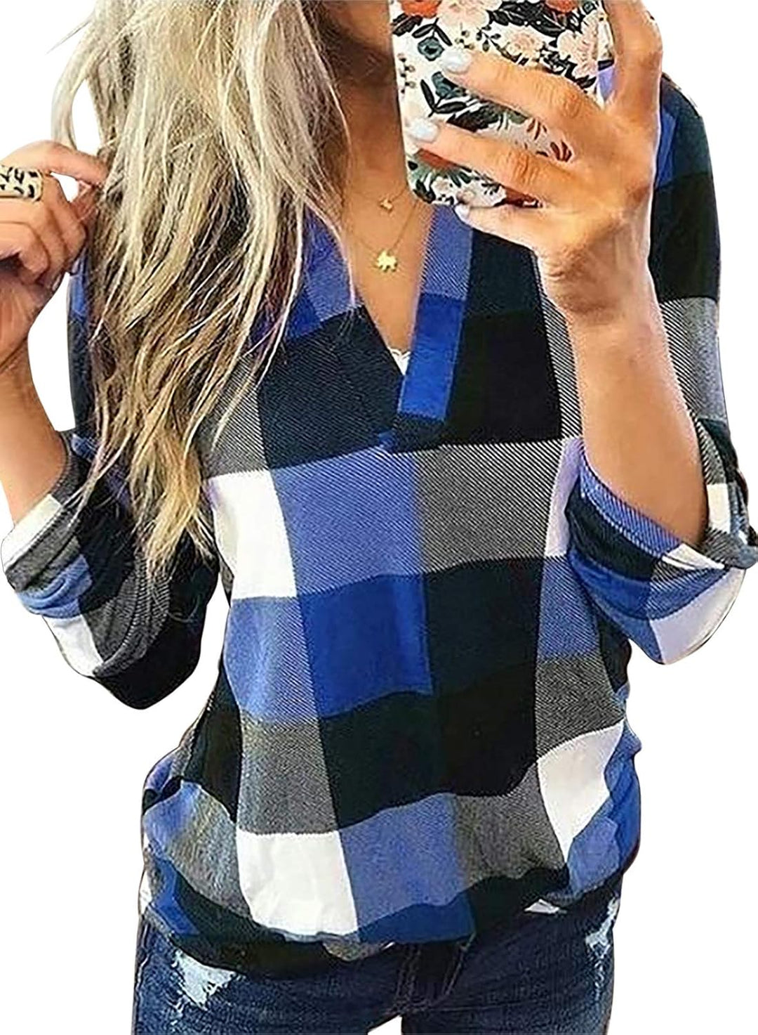 Stylish Casual Checked Ladies' Blouse - Lara-Blue-S-The Livary