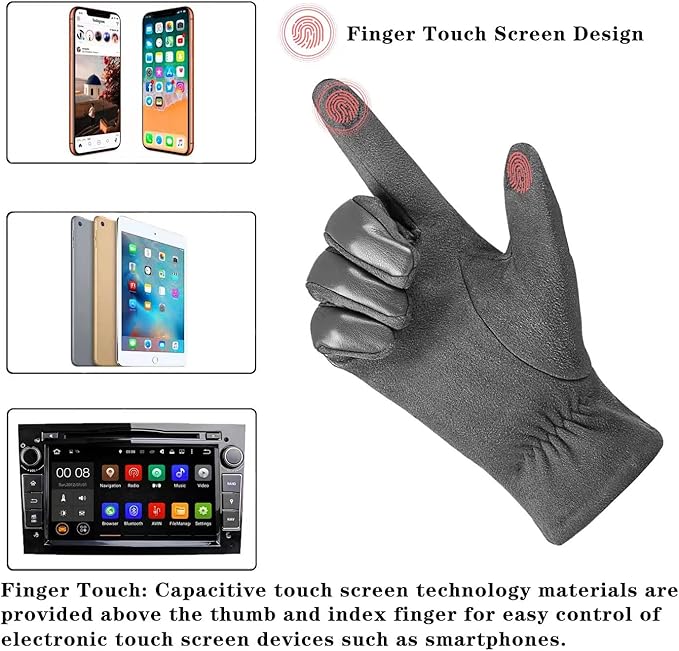 Winter Touchscreen Gloves made of Suede Leather - Victor-Black-M-L-The Livary