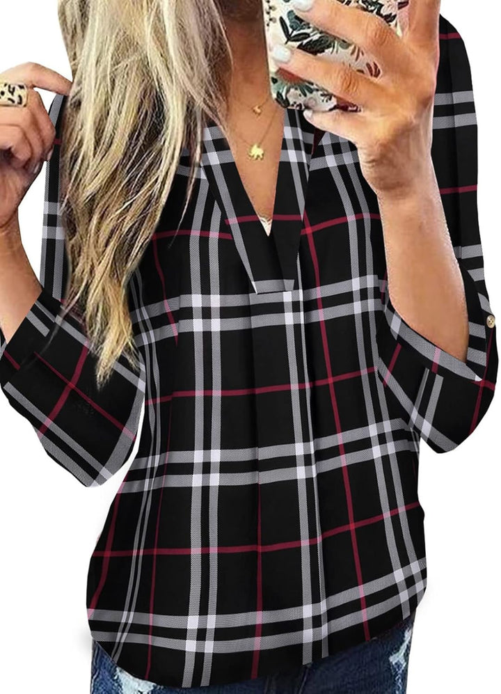 Stylish Casual Checked Ladies' Blouse - Lara-Black-S-The Livary