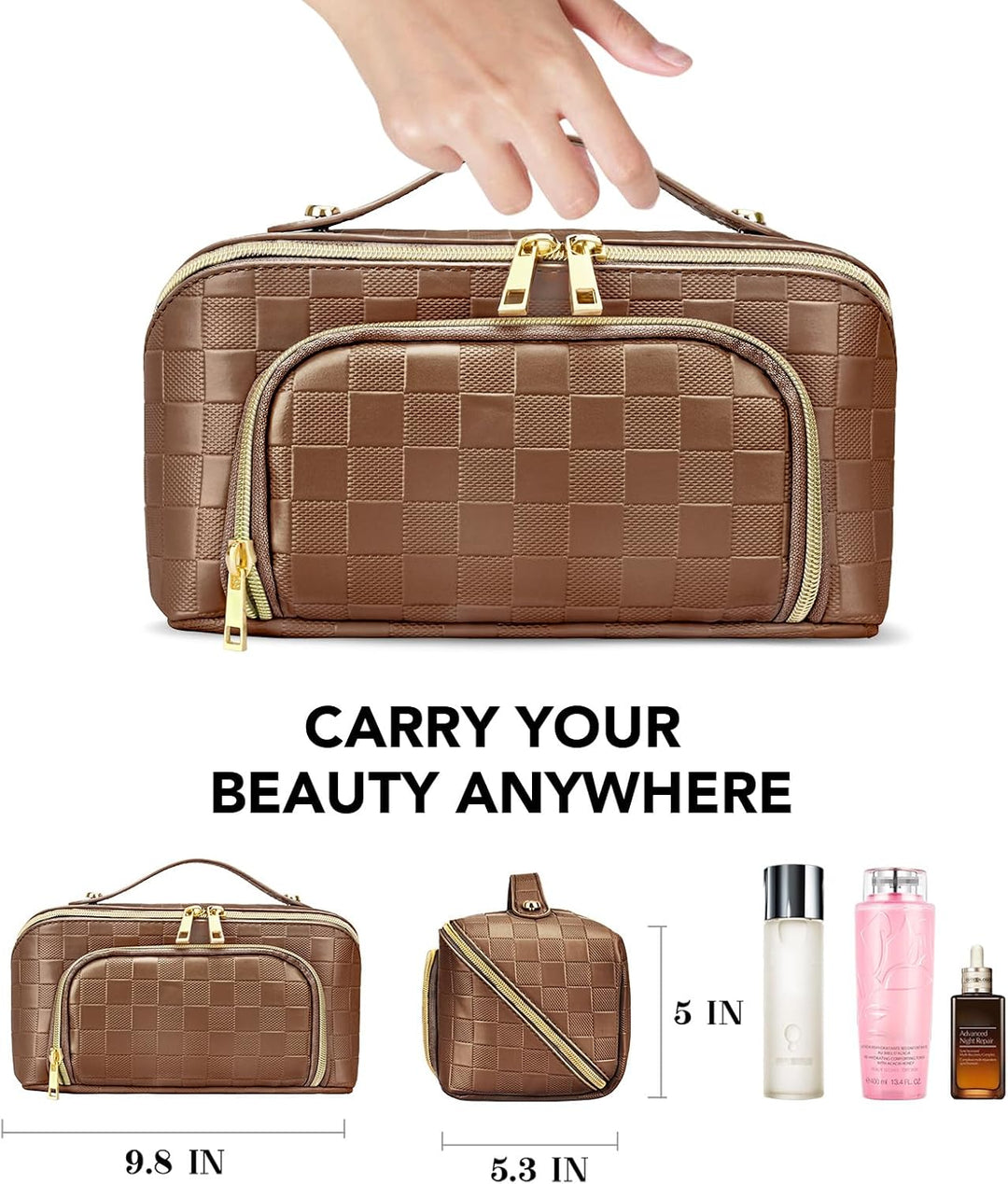 Make-up Bag – Large Capacity & Waterproof-Brown-The Livary