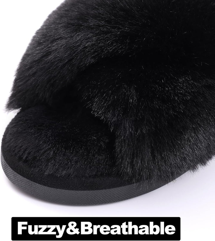 Fuzzy Slippers with Memory Foam - CloudStep-Black-4-The Livary