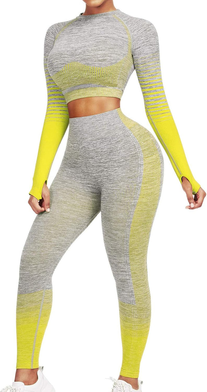 Comfortable Yoga Set - SparkFit-Long Sleeve Yellow-S-The Livary