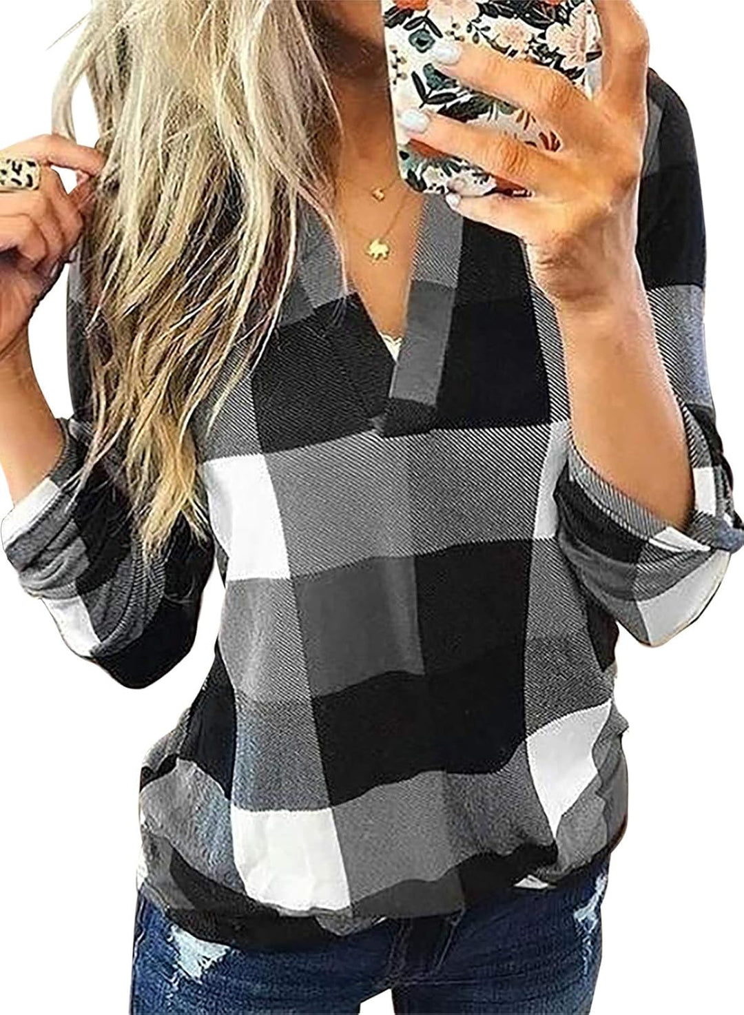 Stylish Casual Checked Ladies' Blouse - Lara-Grey-S-The Livary