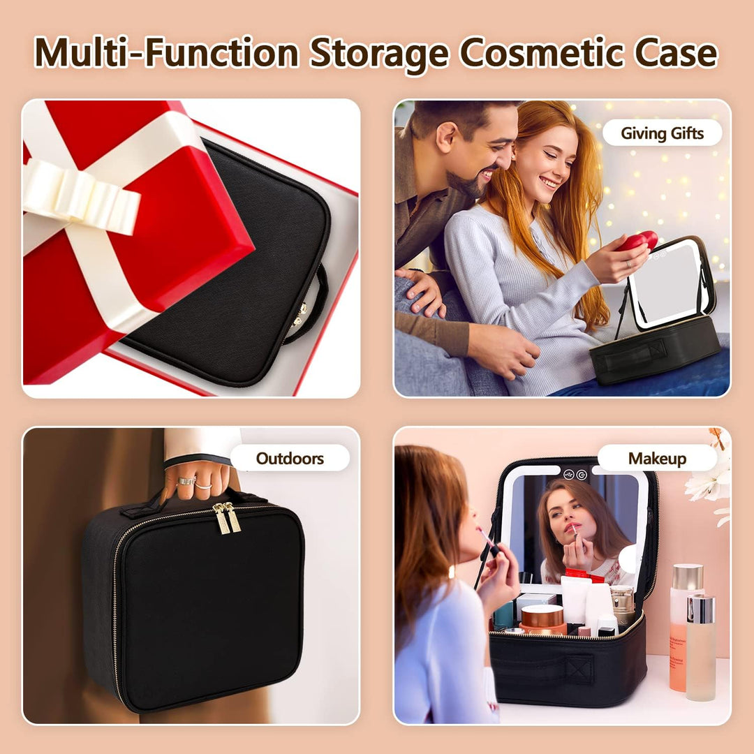 Travel Make-up Organizer with LED Mirror-Black-The Livary