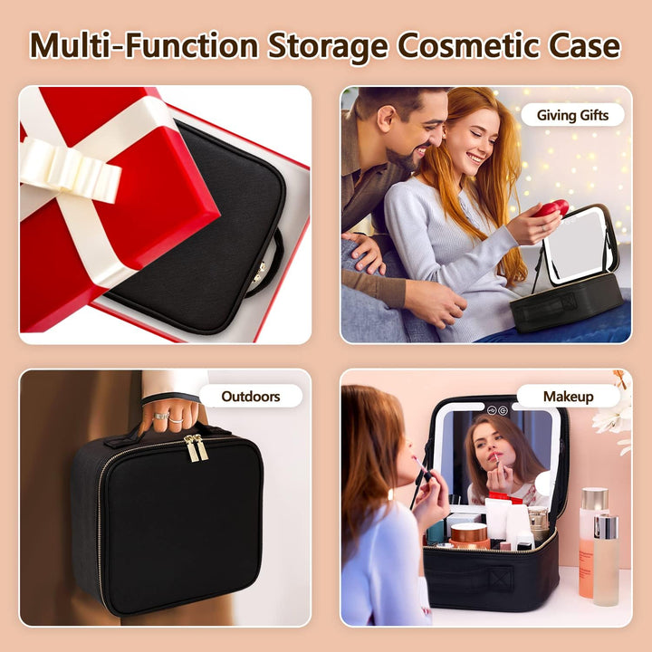 Travel Make-up Organizer with LED Mirror-Black-The Livary