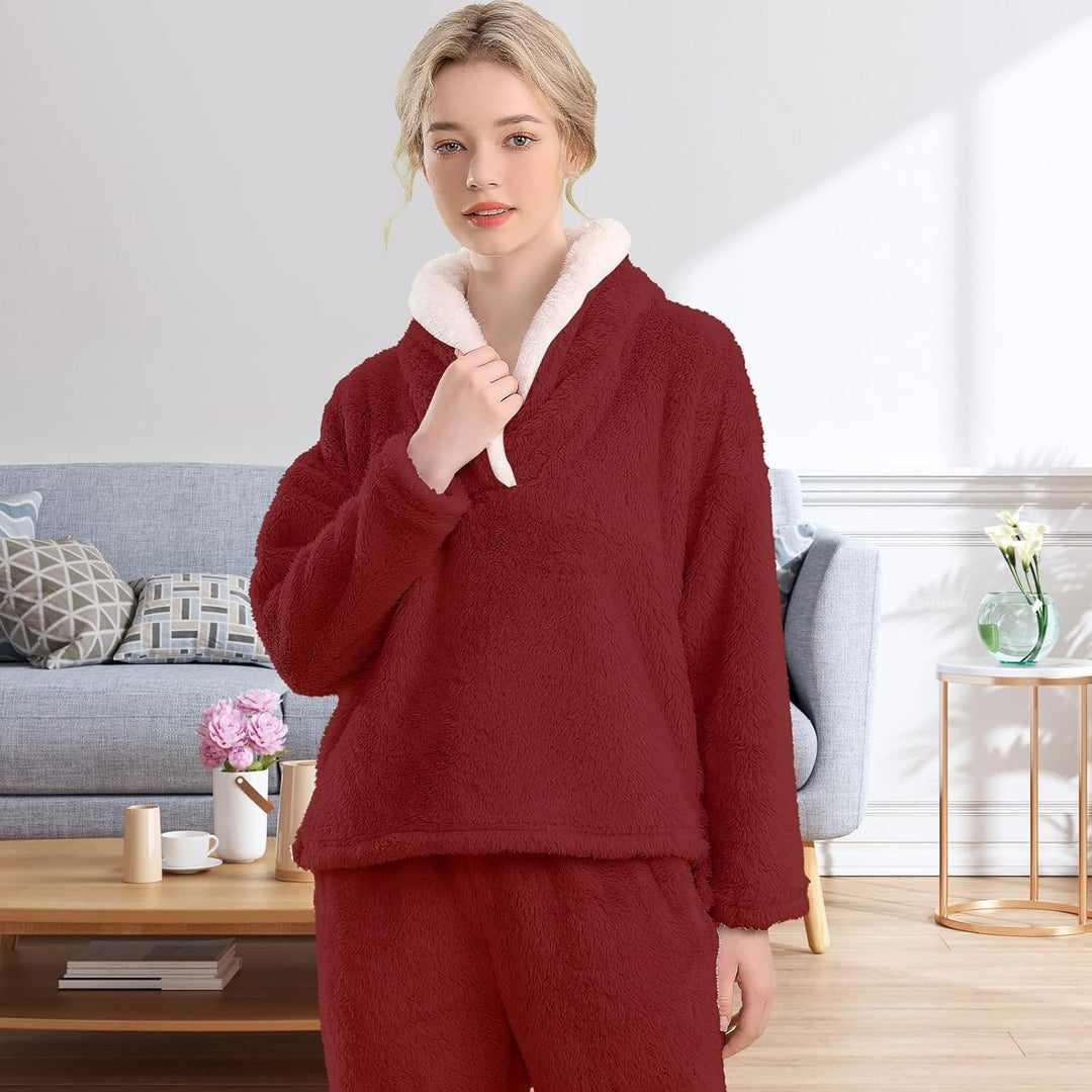Fluffy Pyjama Set for Women - CozyPlush-Dark blue-S-The Livary