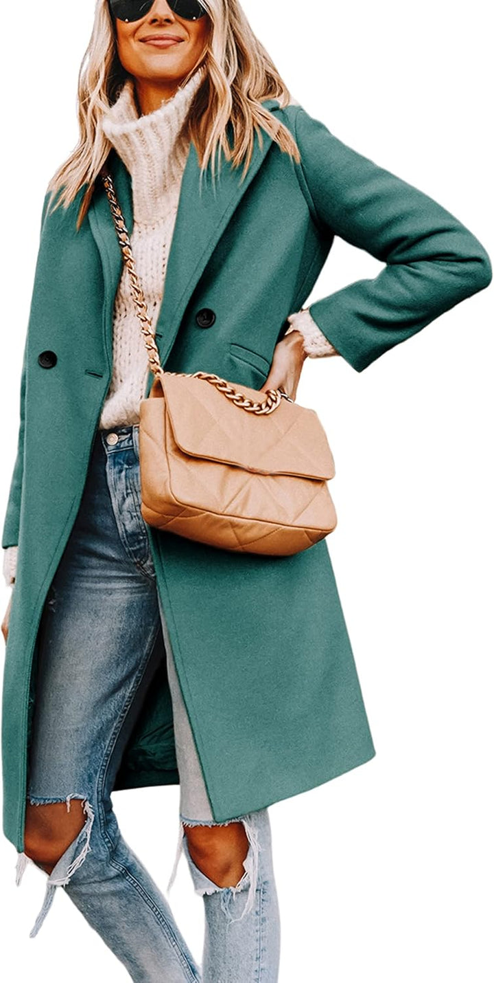 Ladies' Winter Wool Coat with Notch Lapels - Sofia-Green Blue-XS-The Livary