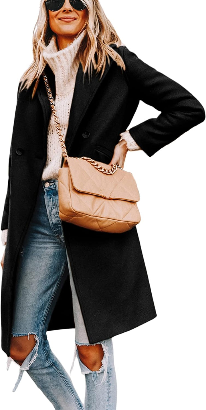 Ladies' Winter Wool Coat with Notch Lapels - Sofia-Black-XS-The Livary