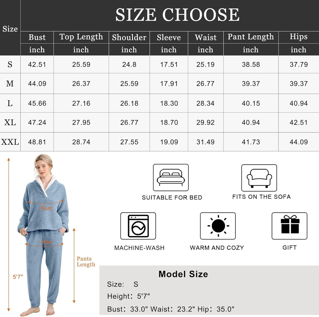 Fluffy Pyjama Set for Women - CozyPlush-Dark blue-S-The Livary