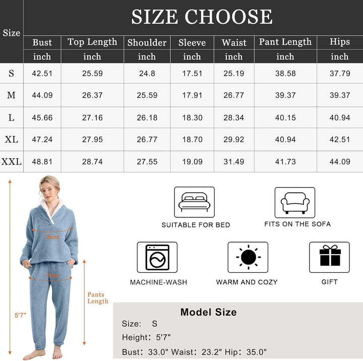 Fluffy Pyjama Set for Women - CozyPlush-Dark blue-S-The Livary