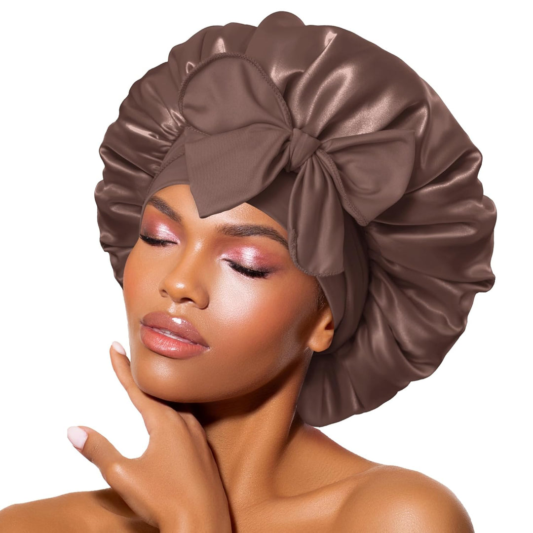 Satin Bonnet – Sleep Cap for Women-Brown-The Livary