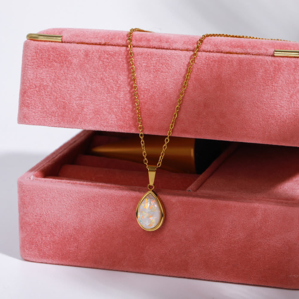 18K Natural Opal Drop Pendant Necklace - Eloise-The Livary