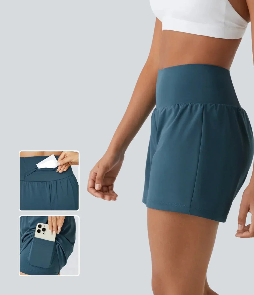 Breathable & Quick-drying High-Waist Fitness Shorts for Women – Mirabella-Turquoise blue-S-The Livary