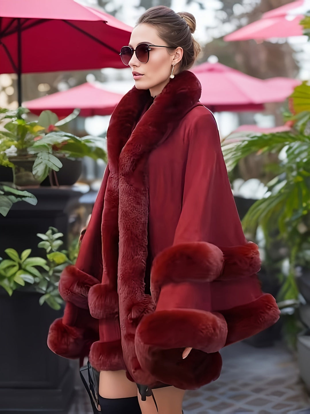 Oversized Furry Cape Jas for Women - Fiona-Bordeaux red-S-The Livary