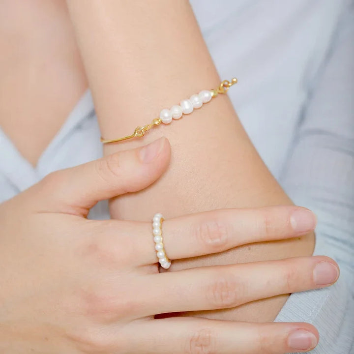 Stylish Bracelet with Delicate Pearls - Selina-Gold-The Livary