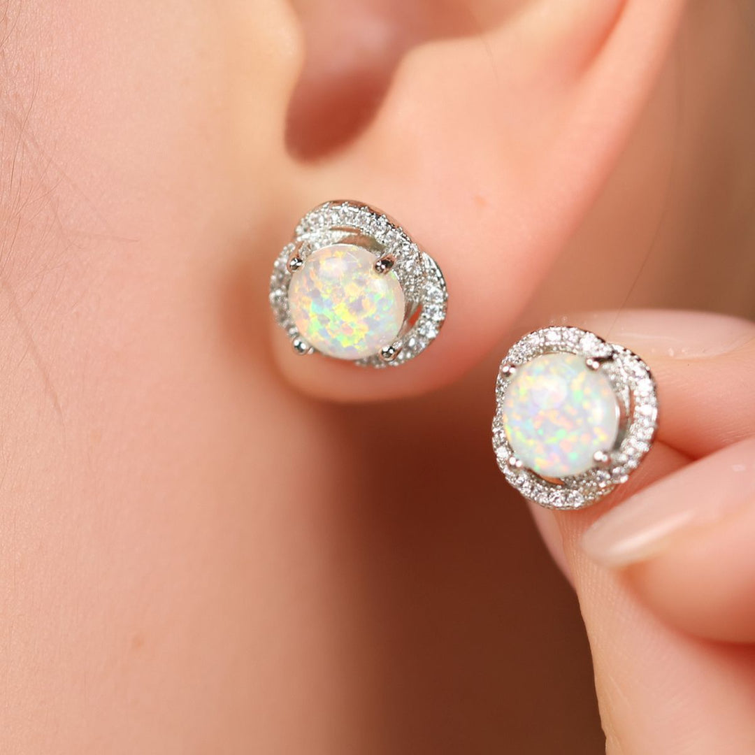 White Opal & Zircon Clover Leaf Earrings - Elara-White Opal and Silver-The Livary