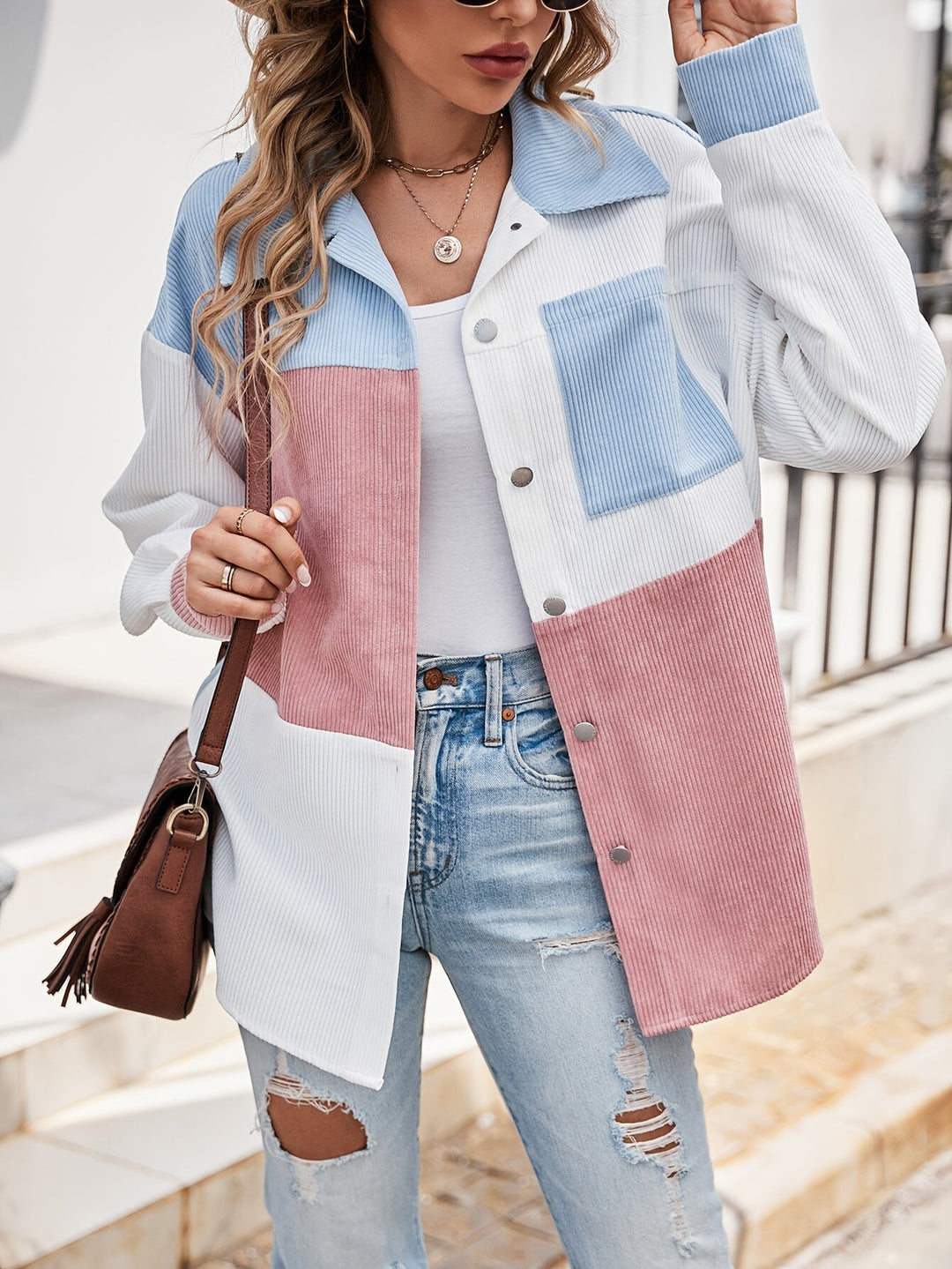 Colourful Blouse with Button Closure - Lina-Green/Pink-S-The Livary