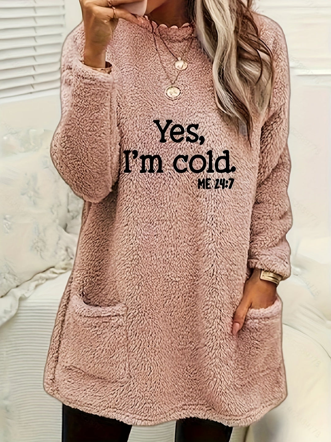 Comfortable Fleece Sweatshirt with Print - Luna-Pink-S-The Livary