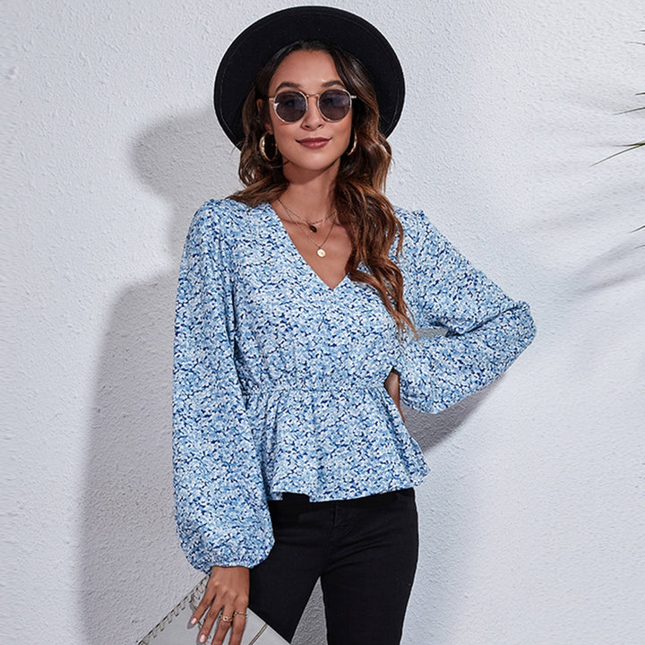 Airy & Colourful Women's Blouse with Pattern – Leona-Blue floral pattern-S-The Livary