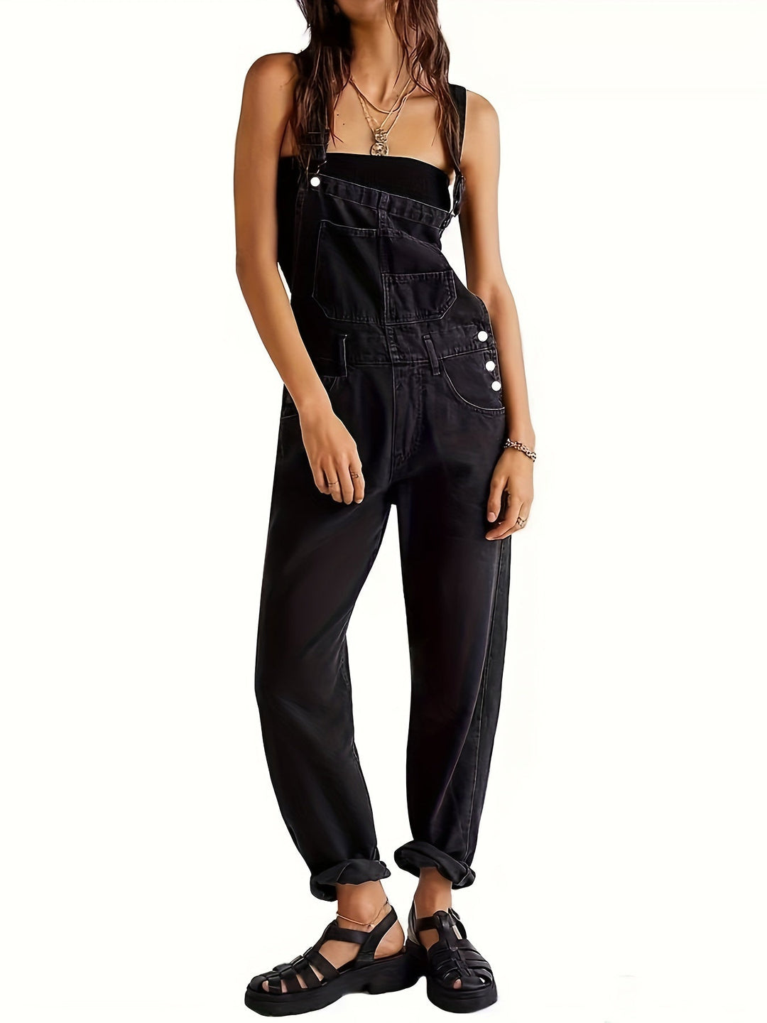 Stylish ladies' denim jumpsuit for everyday wear - CityEase-Black-XS-The Livary