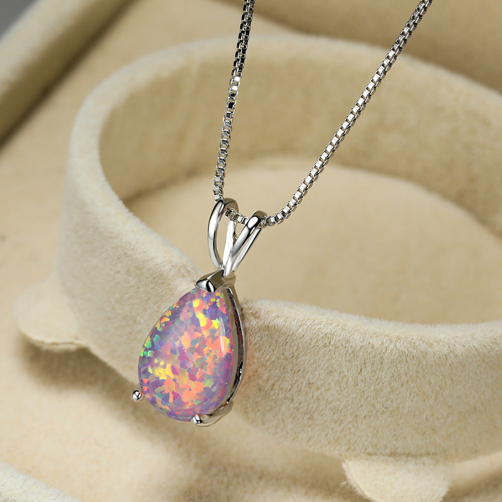 AA OUT OF STOCK Minimalist Drop Opal Pendant Necklace - Selina-Purple Opal-Silver-The Livary