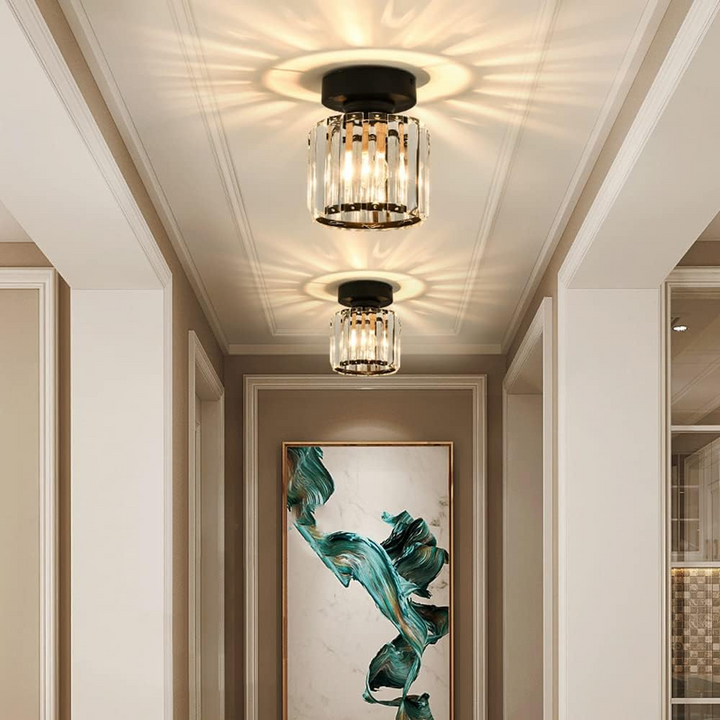 Modern Crystal Ceiling Light - CrystalGlow-Black-Square-The Livary